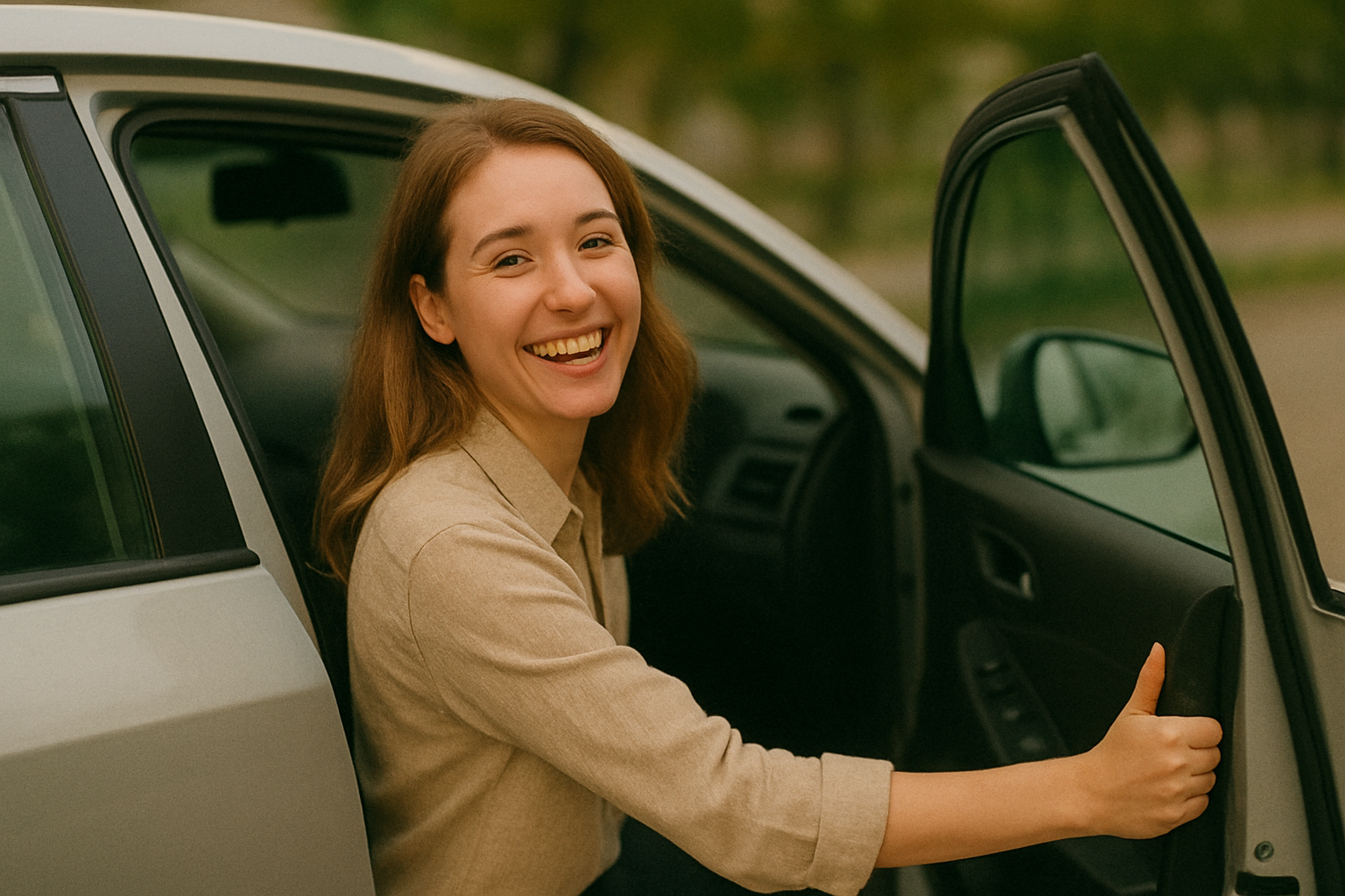 Woman opening car door